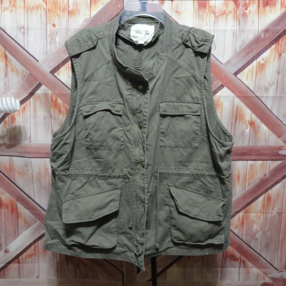 Per Se multi pocket cotton full zip snap vest~gently worn, great shape~